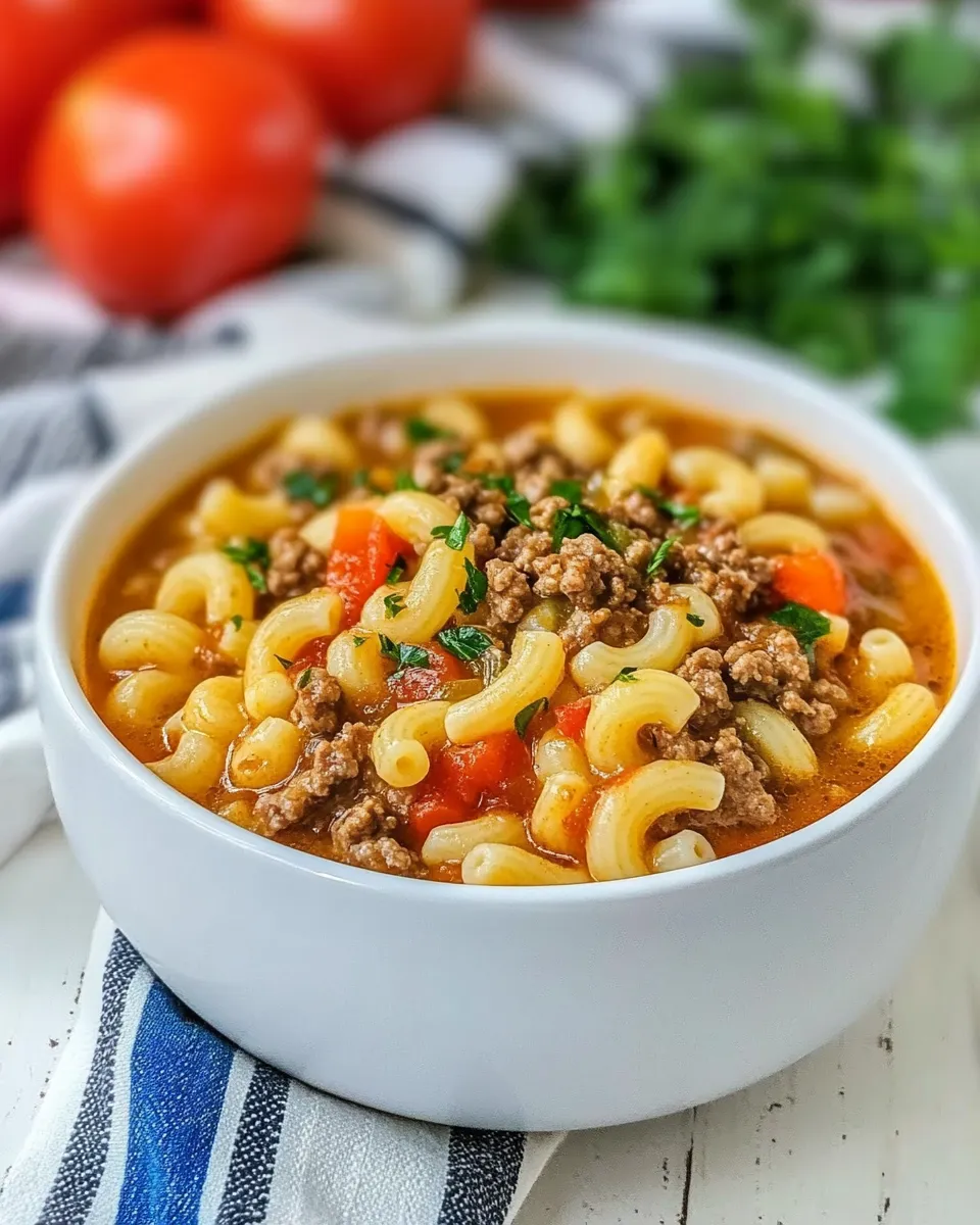 Delicious Hamburger Macaroni Soup shot