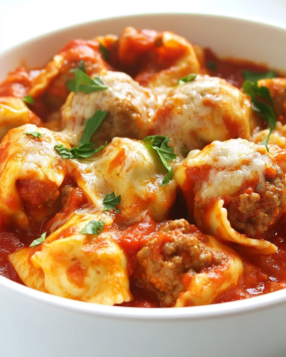 Quick One Pot Cheesy Tortellini and Meatballs Recipe dish photo