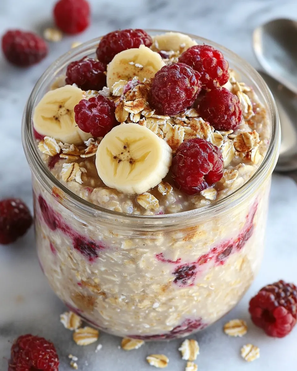 Homemade Refrigerator Oatmeal with Bananas and Berries photo
