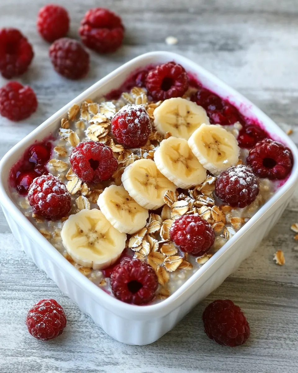 Delicious Refrigerator Oatmeal with Bananas and Berries shot