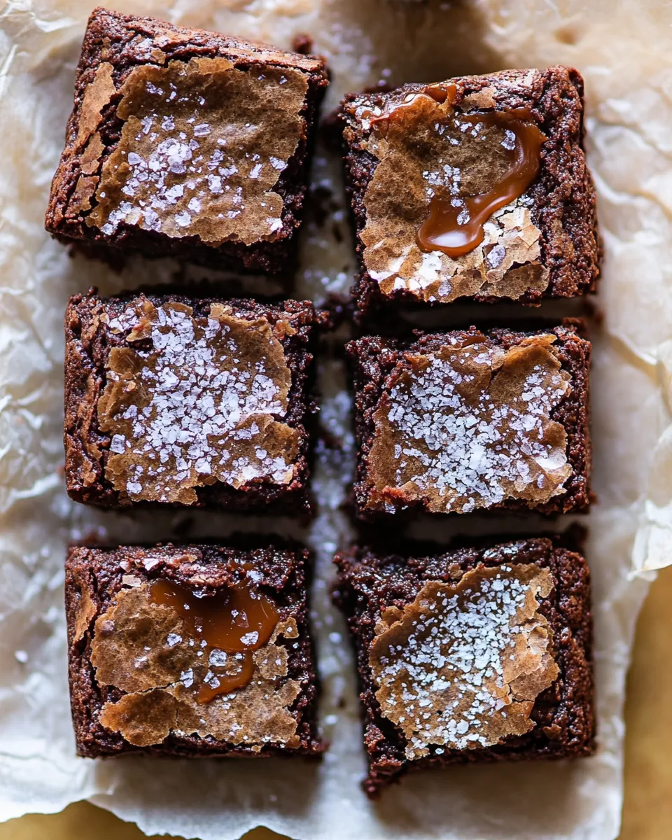 Delicious Salted Caramel and Milk Chocolate Brownies. food shot