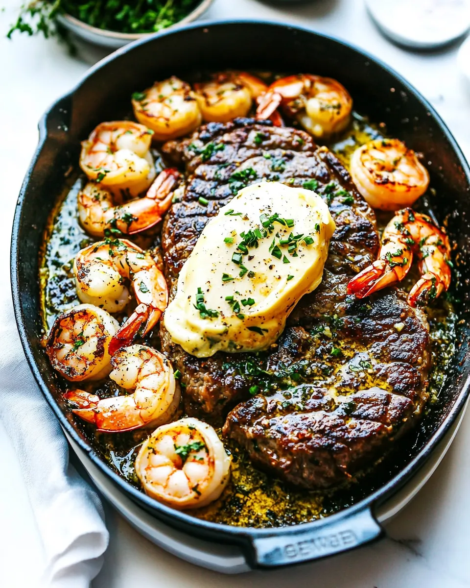 Delicious Skillet Garlic Butter Steak and Shrimp shot