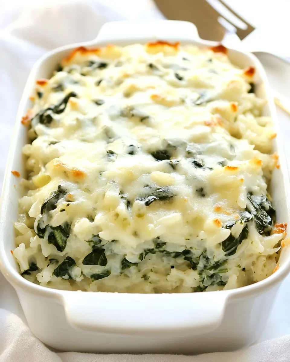 Classic Spinach Parmesan Rice Bake shot