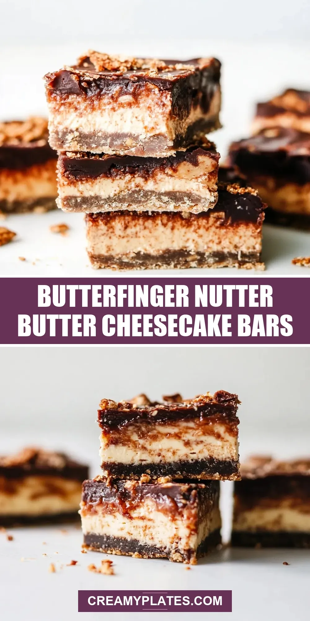 Healthy Butterfinger Nutter Butter Cheesecake Bars