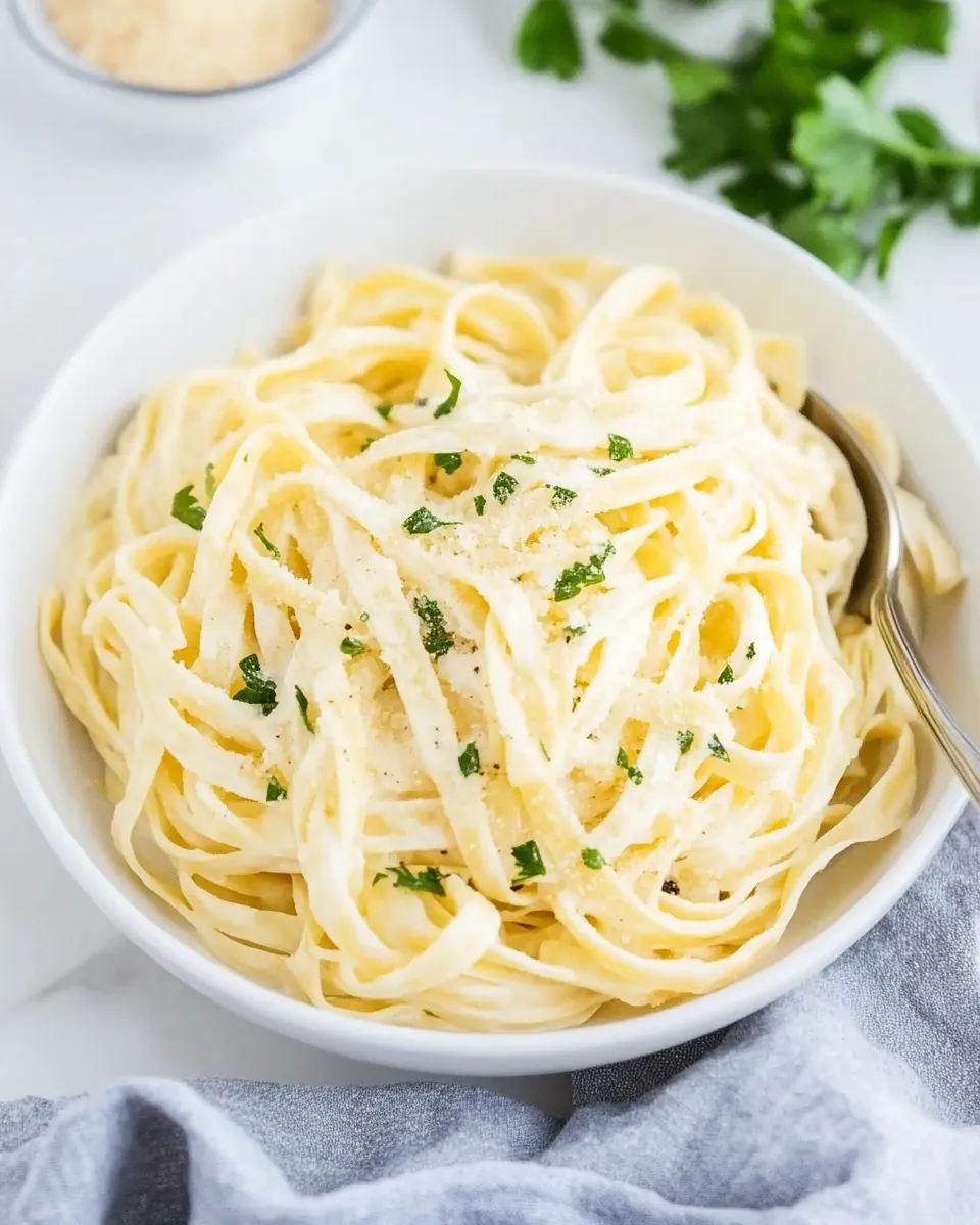 Easy 15-Minute Fettuccine with Light Alfredo Sauce photo