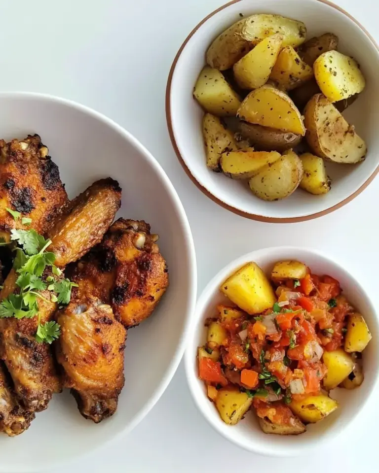 Easy Baked Chicken Wings, Cajun Roasted Potatoes and Spicy Pineapple Salsa photo