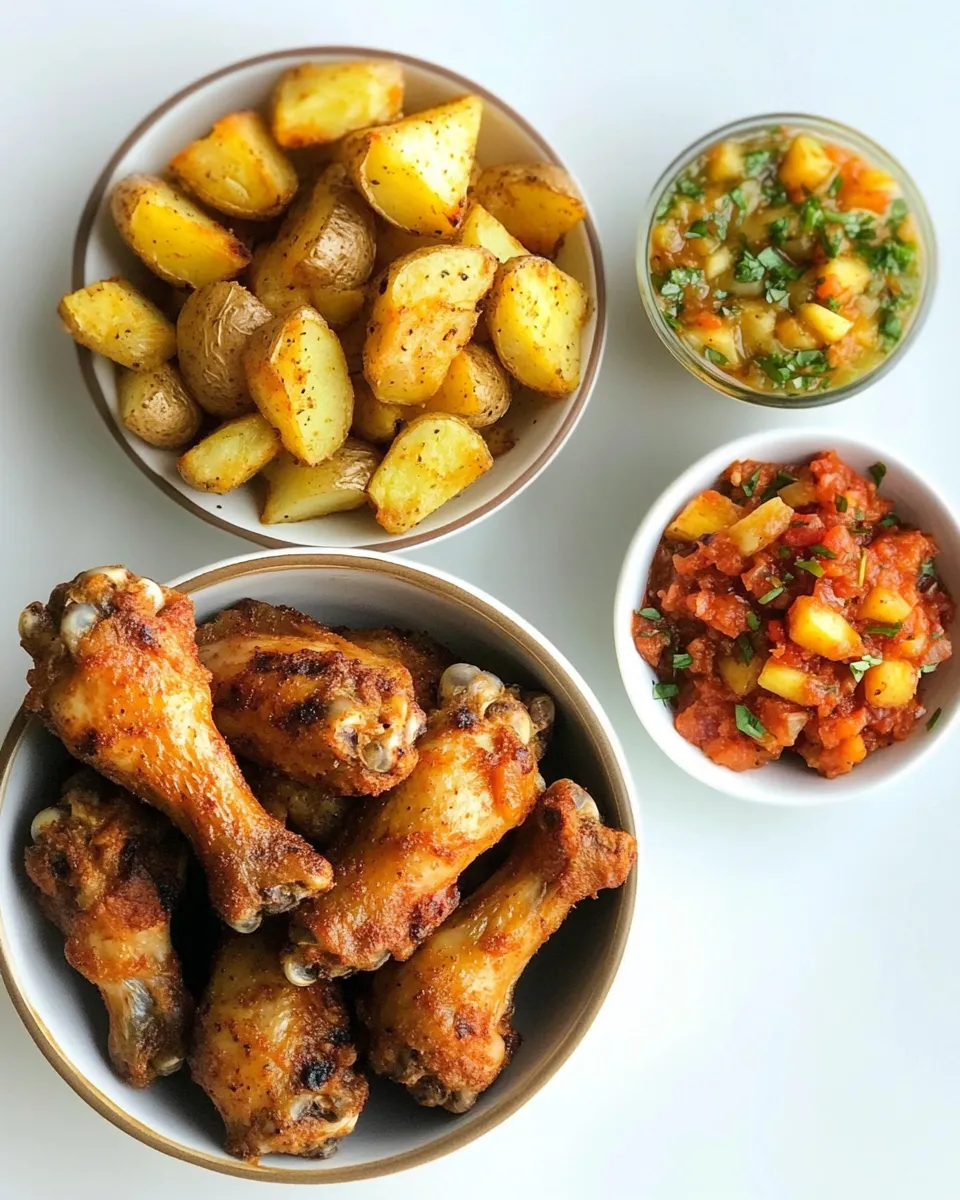 Perfect Baked Chicken Wings, Cajun Roasted Potatoes and Spicy Pineapple Salsa recipe photo