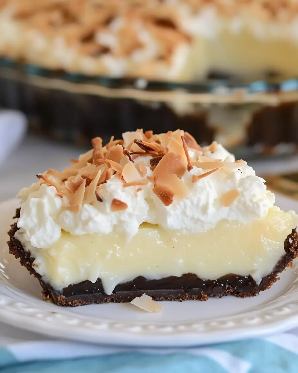 Homemade Black Bottom Coconut Cream Pie photo