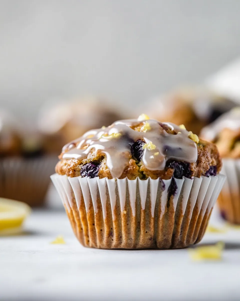 Sweet Blueberry Zucchini Muffins with Lemon Glaze. shot