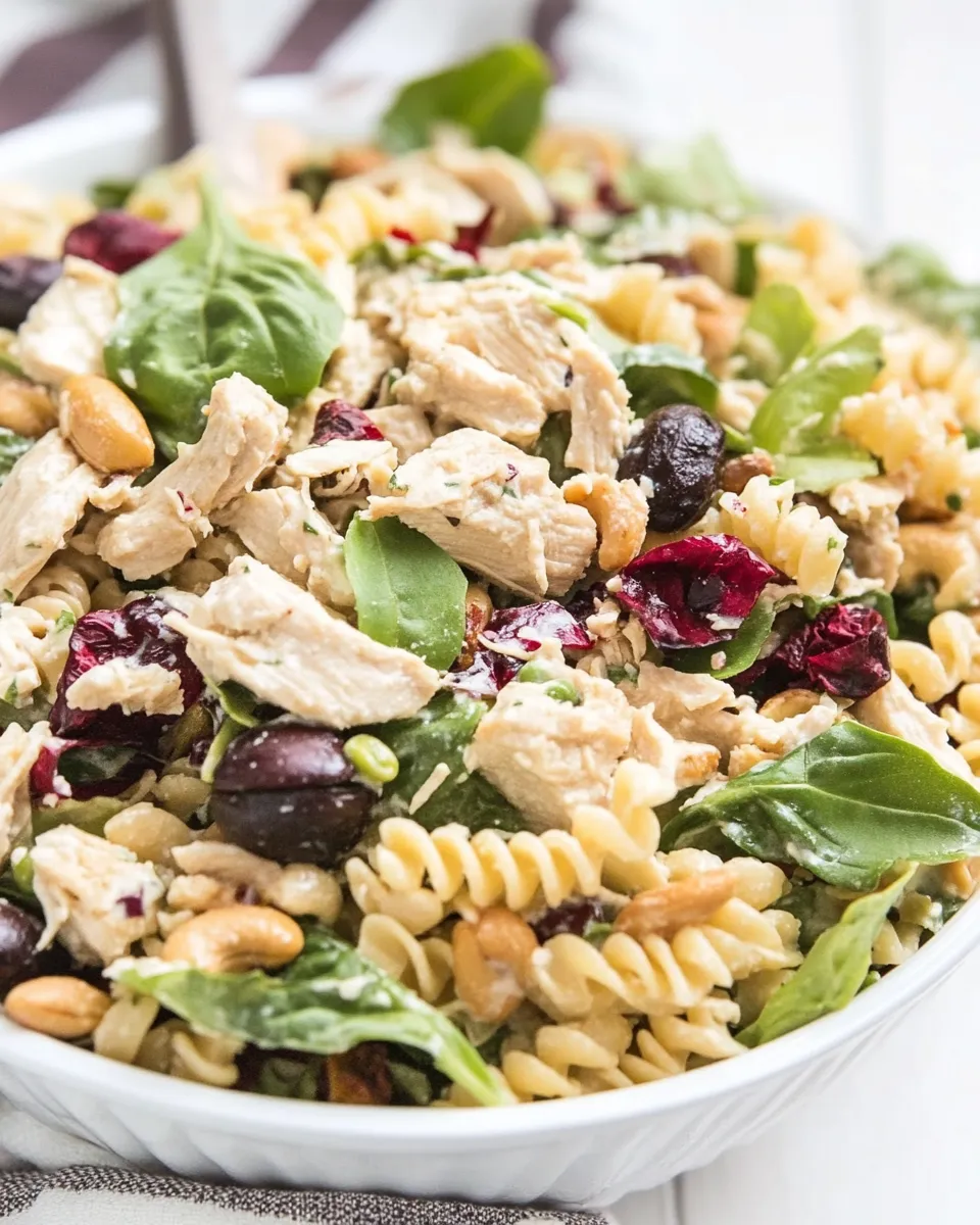 Tasty Cashew Chicken Rotini Salad shot