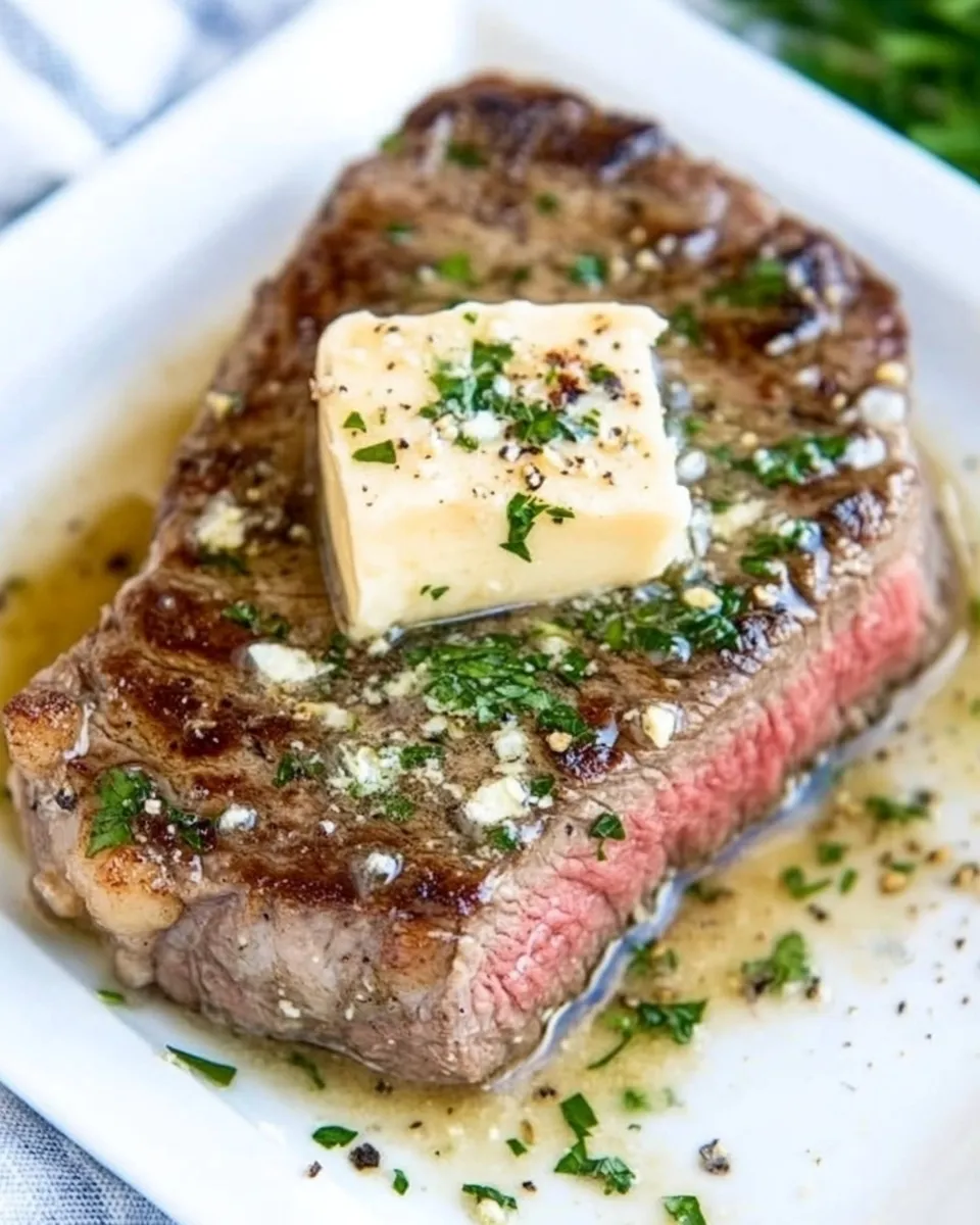 Delicious Cast Iron Strip Steak with Garlic Butter image