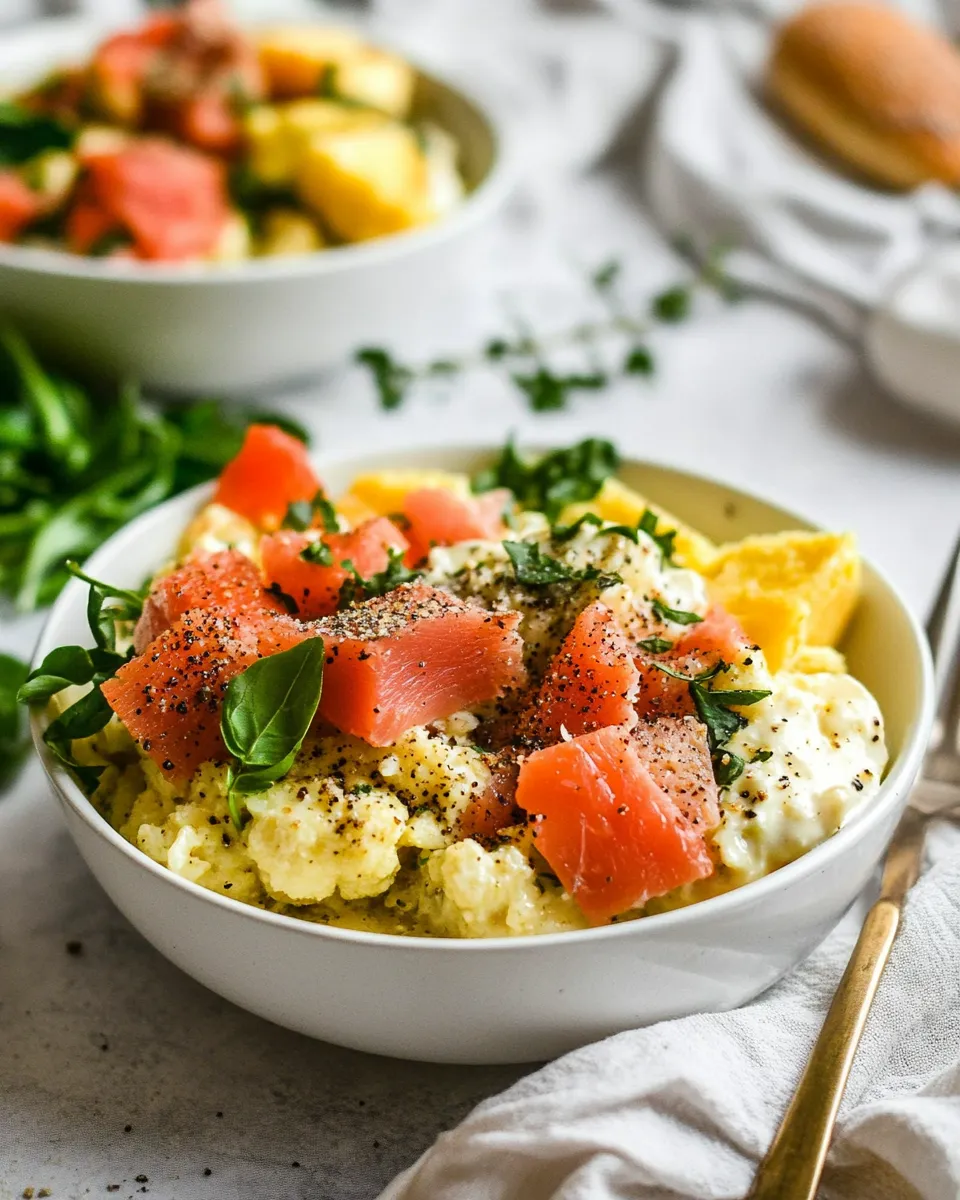 Healthy Cauliflower Alfredo Lox Bagel Breakfast Bowls shot