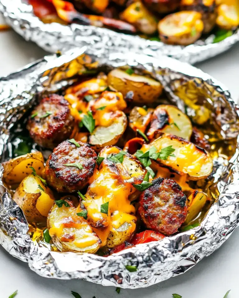 Homemade Cheesy Sausage Potato Foil Packets recipe photo