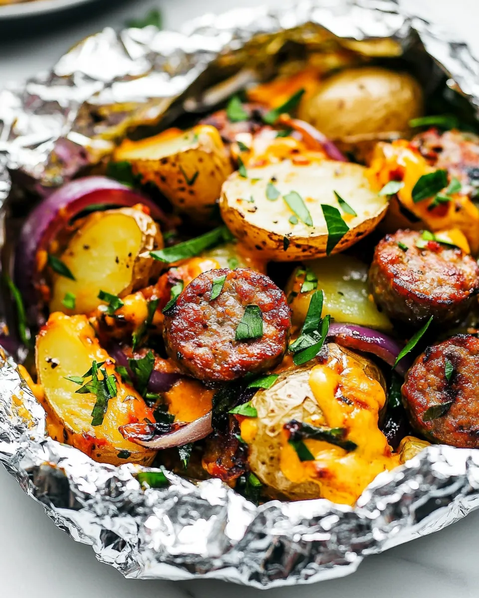 Delicious Cheesy Sausage Potato Foil Packets image