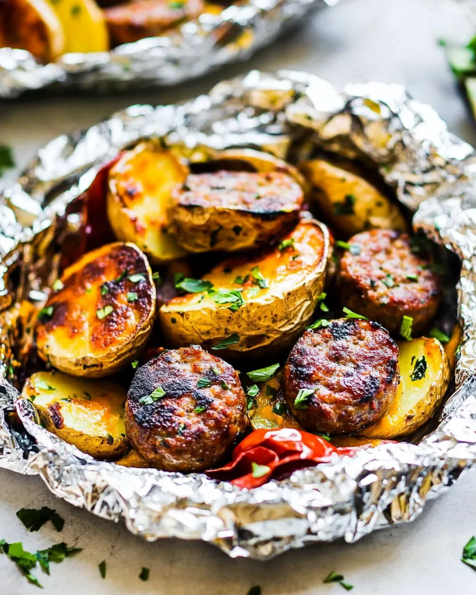 Easy Cheesy Sausage Potato Foil Packets food shot