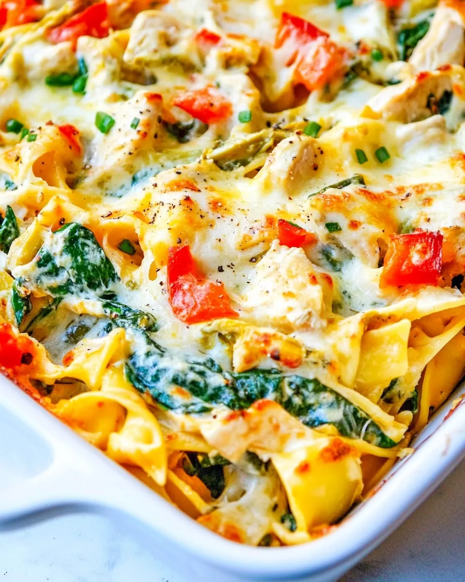 Delicious Cheesy Spinach and Artichoke Chicken Pasta recipe photo