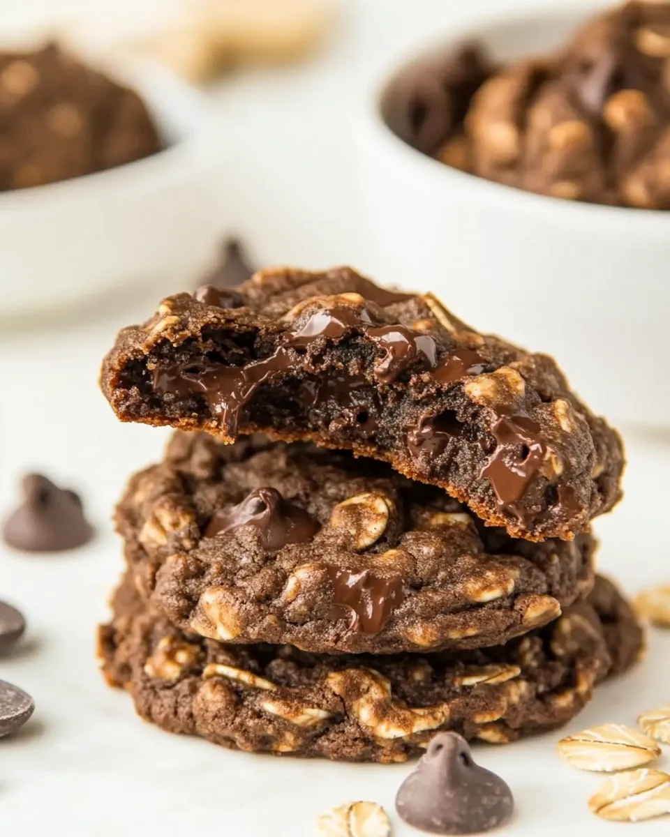 Easy Chewy Double Chocolate Oatmeal Cookies Recipe shot