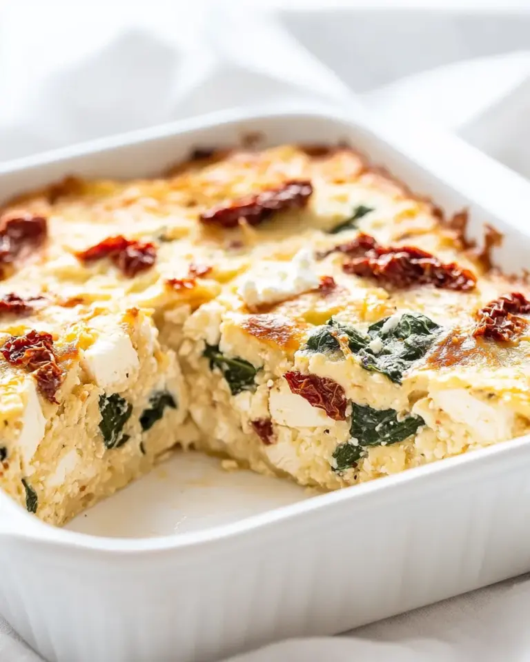 Homemade Chicken and Spinach Breakfast Casserole with Sun-Dried Tomatoes and Feta photo