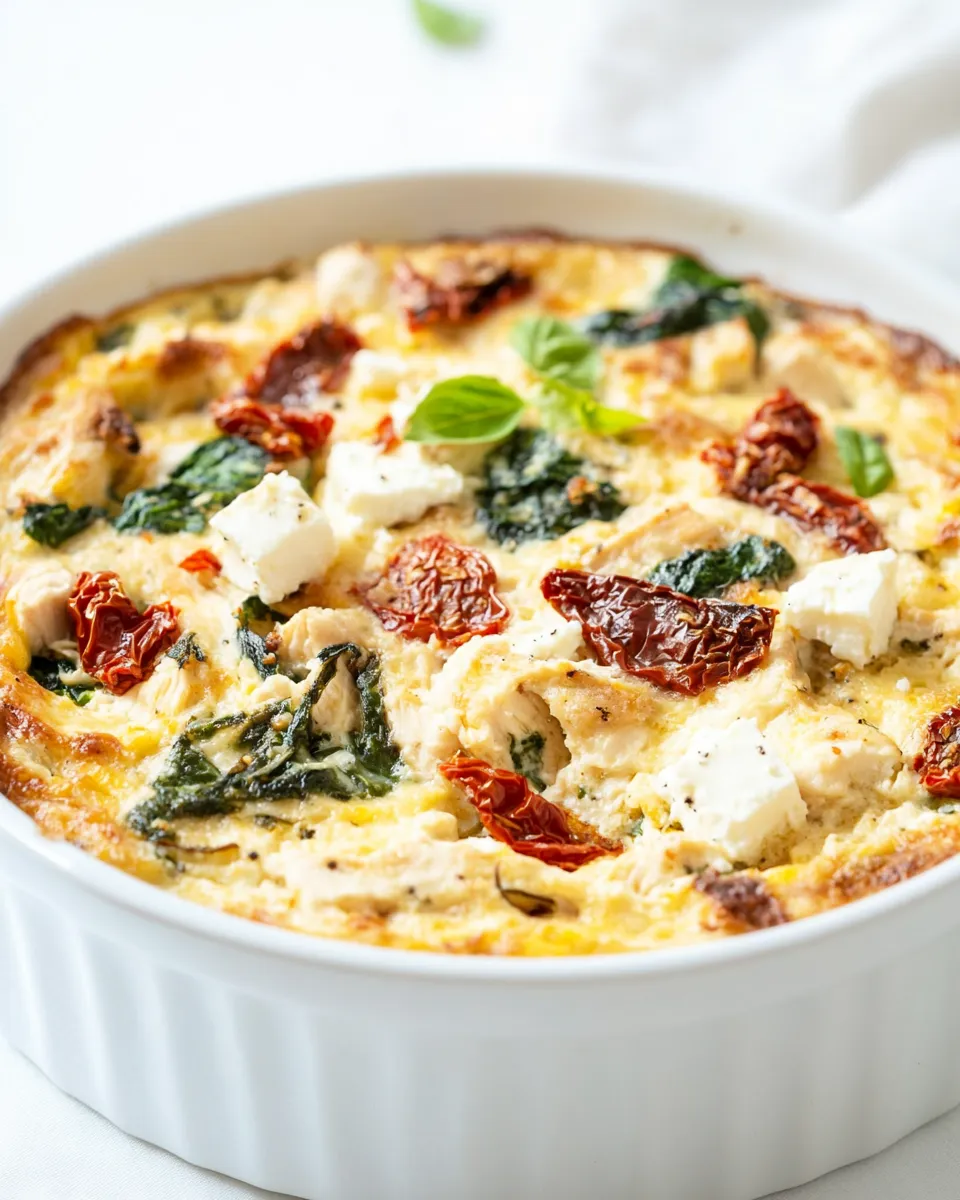 Classic Chicken and Spinach Breakfast Casserole with Sun-Dried Tomatoes and Feta image