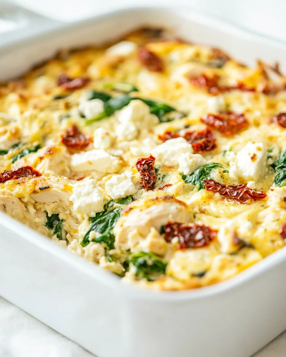 Easy Chicken and Spinach Breakfast Casserole with Sun-Dried Tomatoes and Feta recipe photo