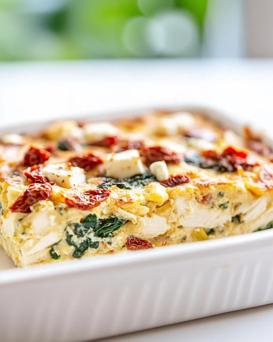 Delicious Chicken and Spinach Breakfast Casserole with Sun-Dried Tomatoes and Feta shot