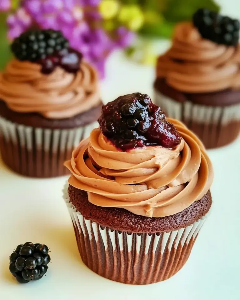 Homemade Chocolate Cupcakes with Blackberry Sauce photo