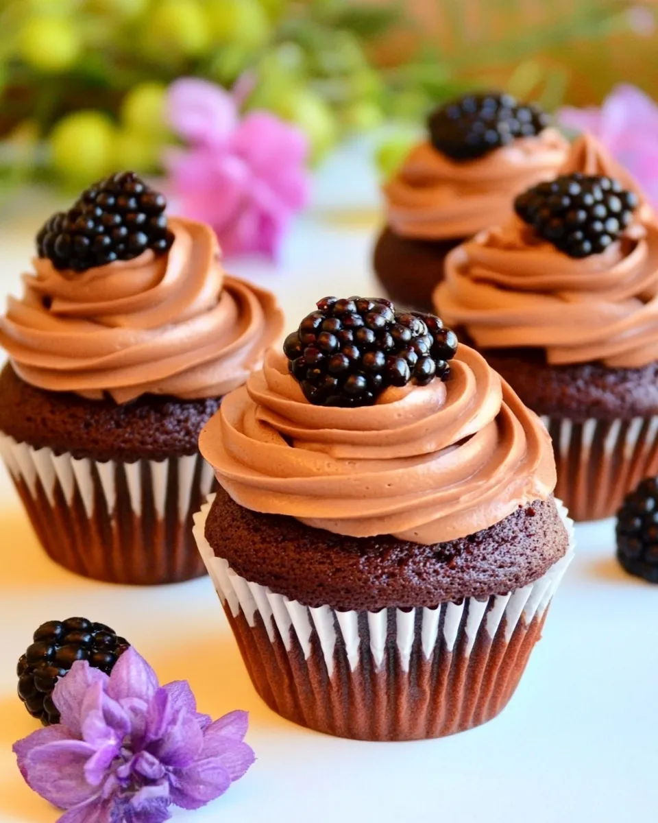 Classic Chocolate Cupcakes with Blackberry Sauce image