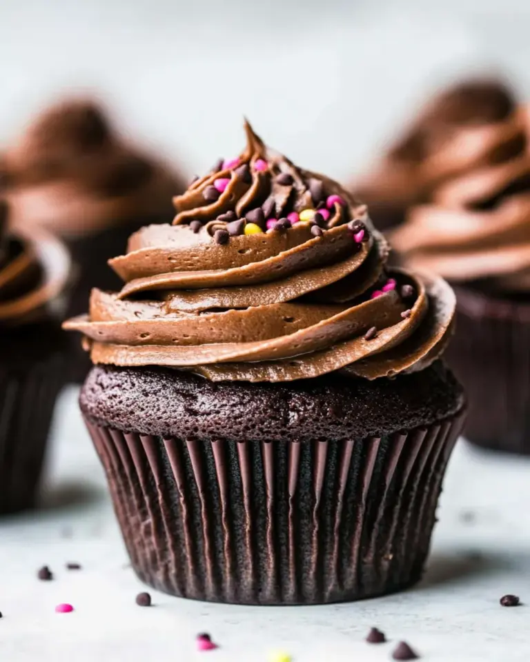 Homemade Chocolate Cupcakes with Chocolate Buttercream Frosting photo