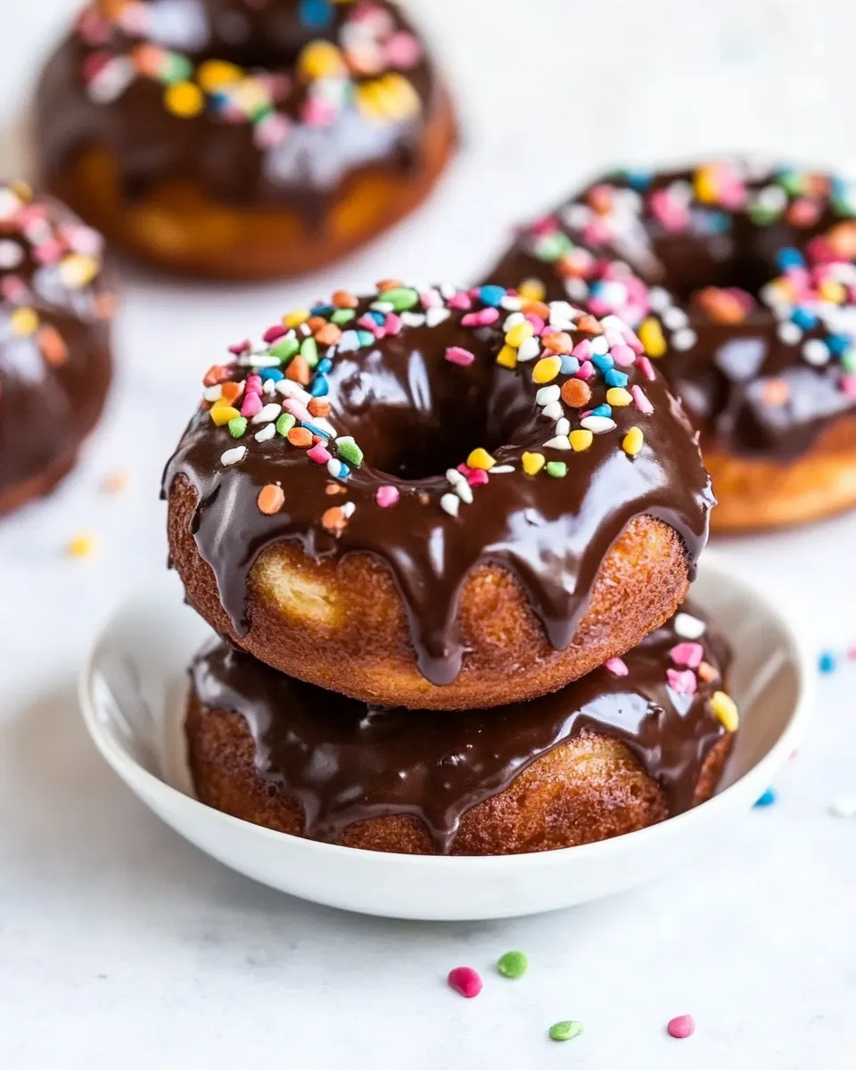 Quick Chocolate Frosted Cake Donuts. recipe photo