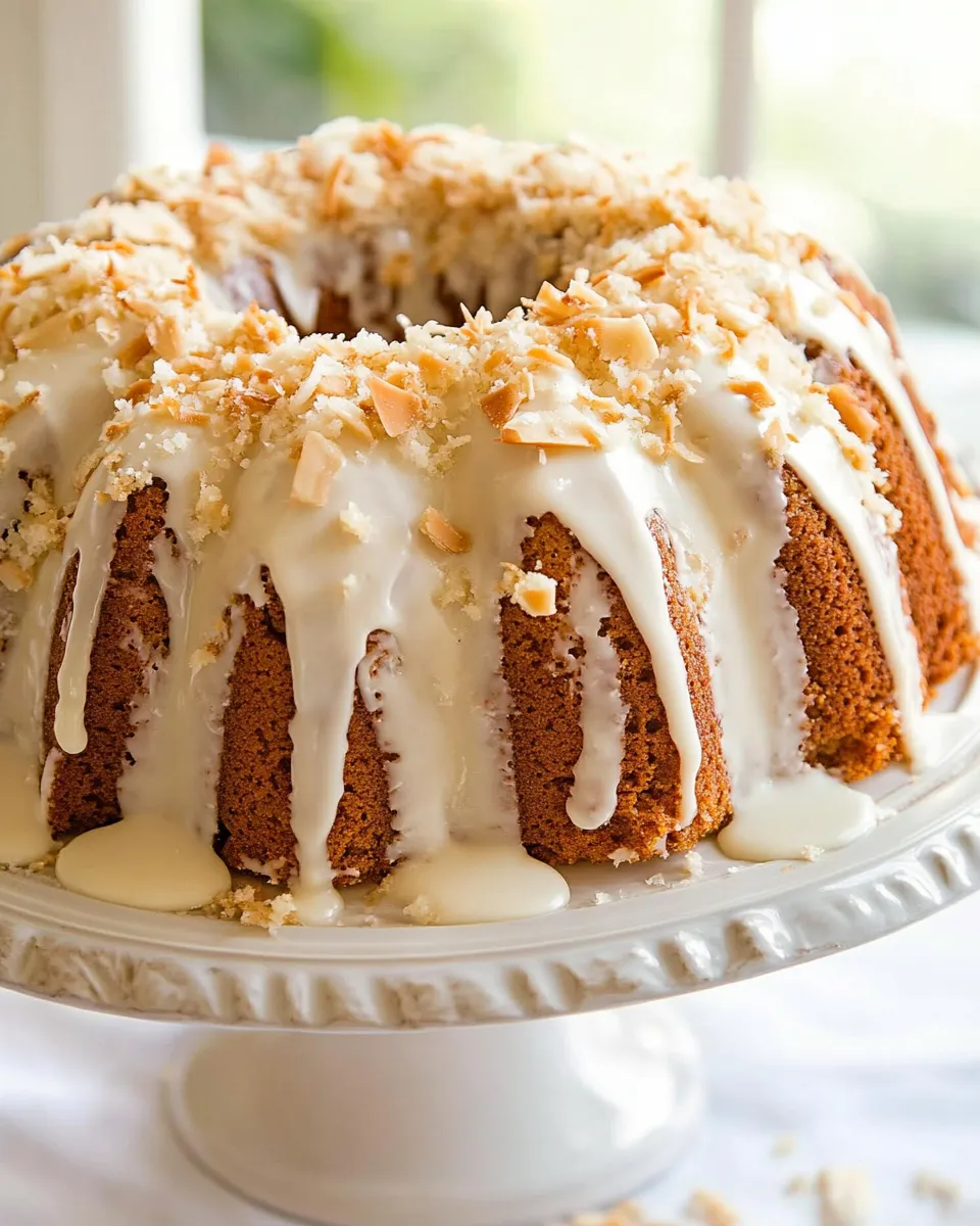 Easy Coconut Bundt Cake with White Chocolate-Coconut Glaze shot