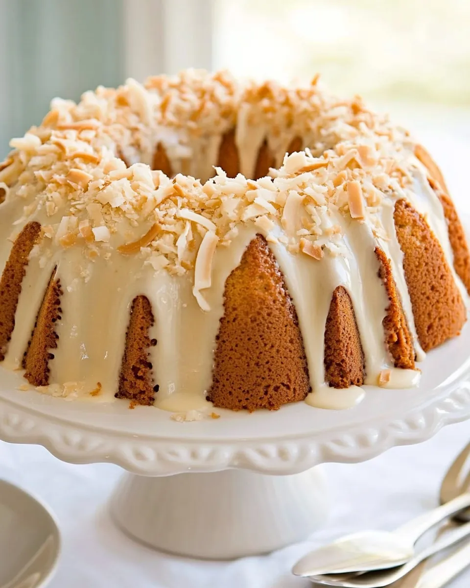 Delicious Coconut Bundt Cake with White Chocolate-Coconut Glaze recipe photo