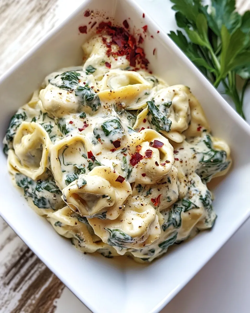 Delicious Creamy Spinach Artichoke Tortellini shot
