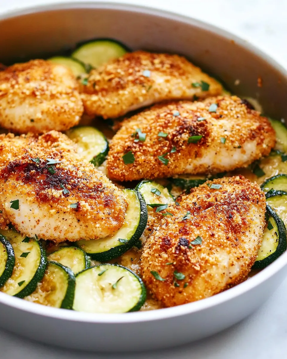 Homemade Crispy Parmesan Garlic Chicken With Zucchini photo
