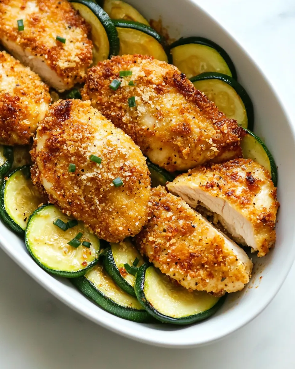 Delicious Crispy Parmesan Garlic Chicken With Zucchini image