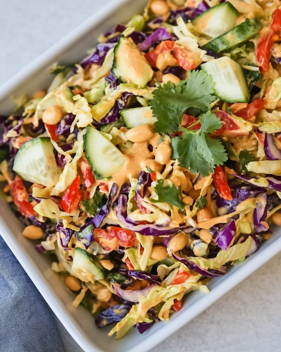 Delicious Crunchy Cabbage Salad with Peanut Dressing shot
