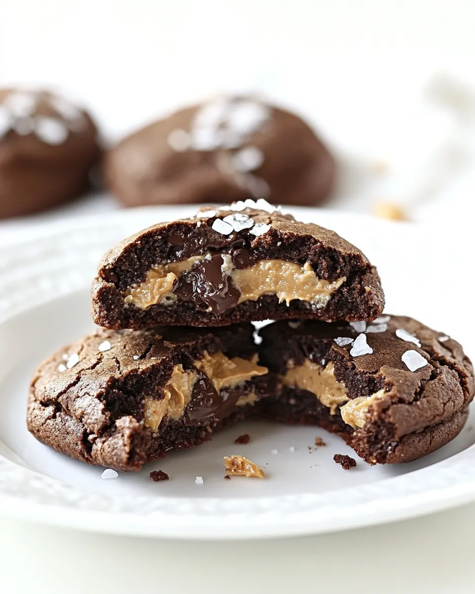 Delicious Double Chocolate Peanut Butter Stuffed Cookies with Sea Salt image