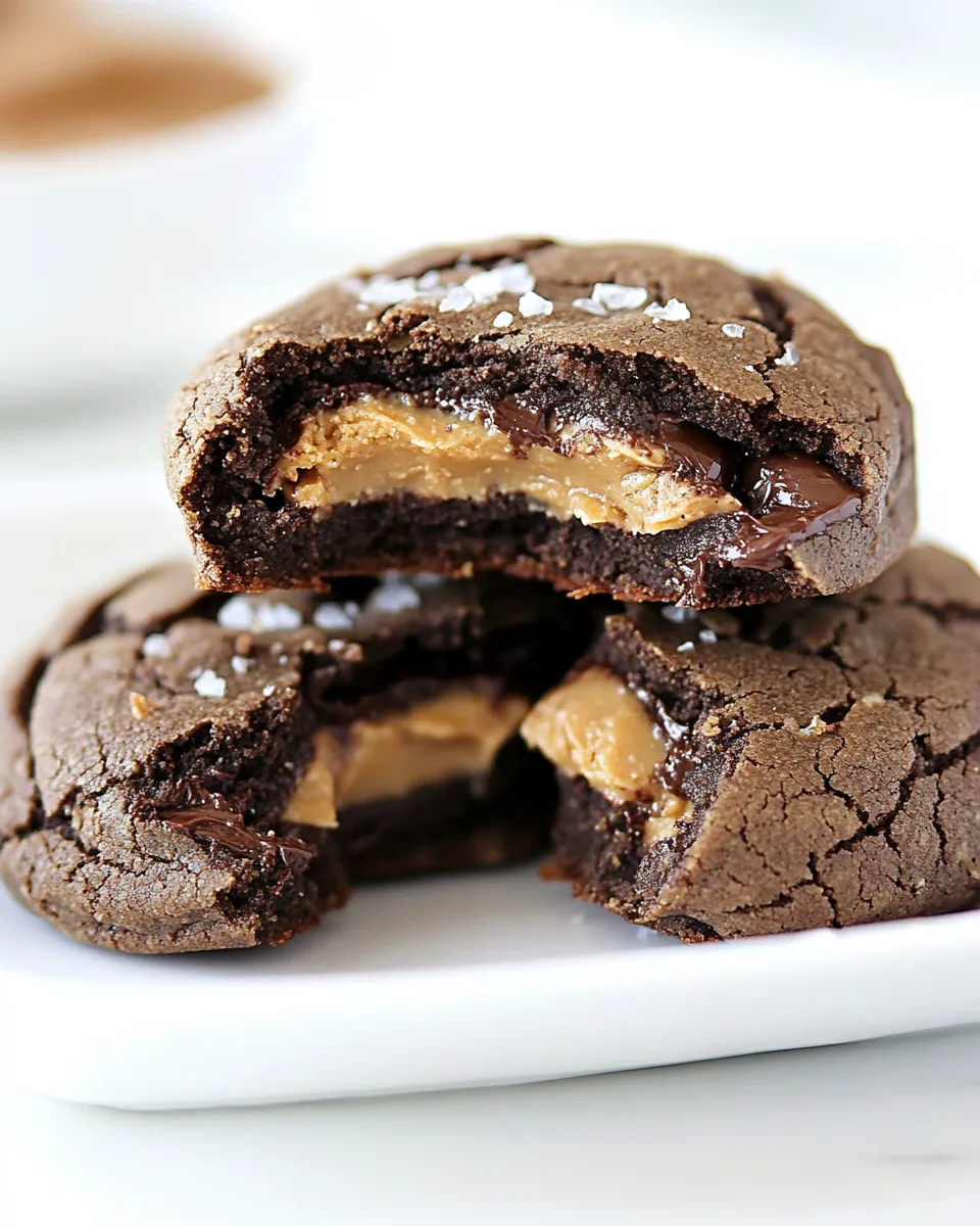 Best Double Chocolate Peanut Butter Stuffed Cookies with Sea Salt shot