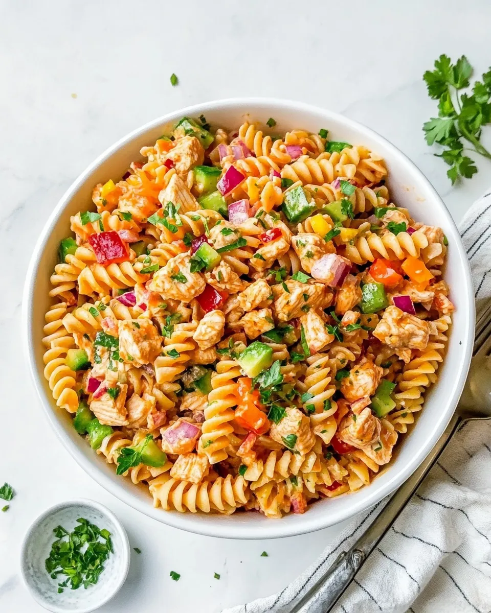 Delicious EASY Buffalo Chicken Pasta Salad recipe photo