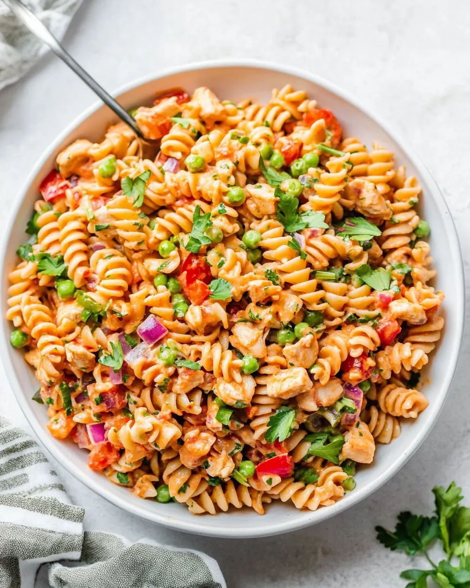 Quick EASY Buffalo Chicken Pasta Salad shot