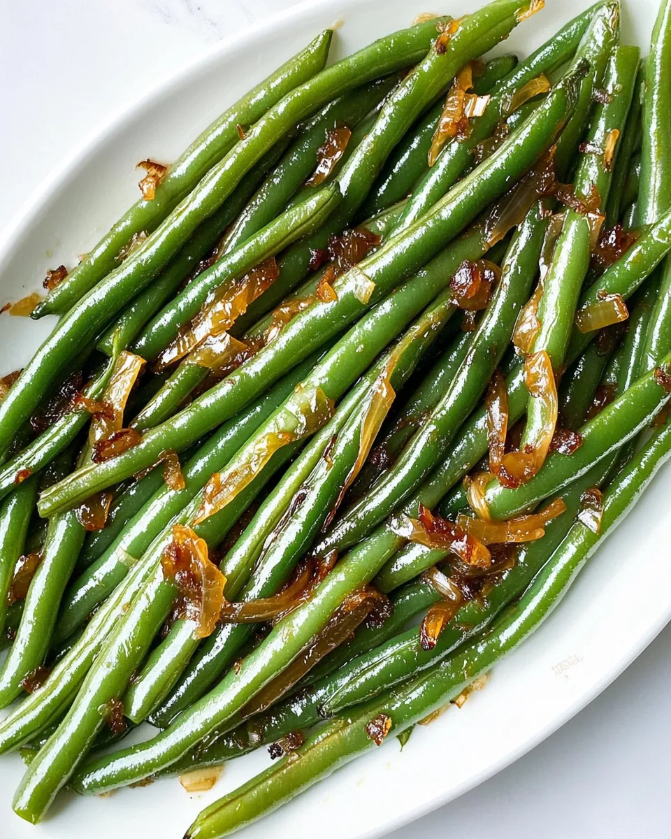Healthy Garlicky Green Beans with Caramelized Shallots recipe photo