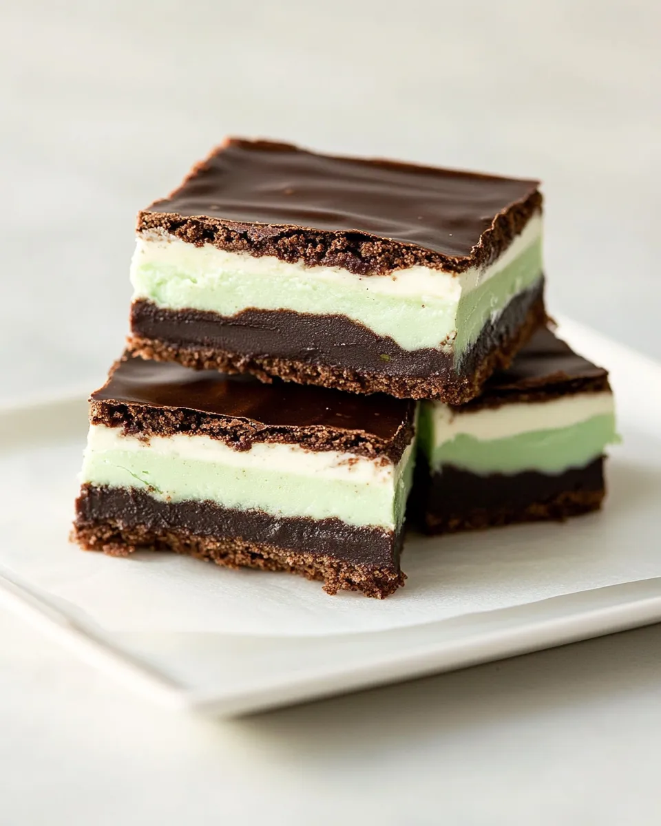 Classic Grasshopper Brownie Bars food shot