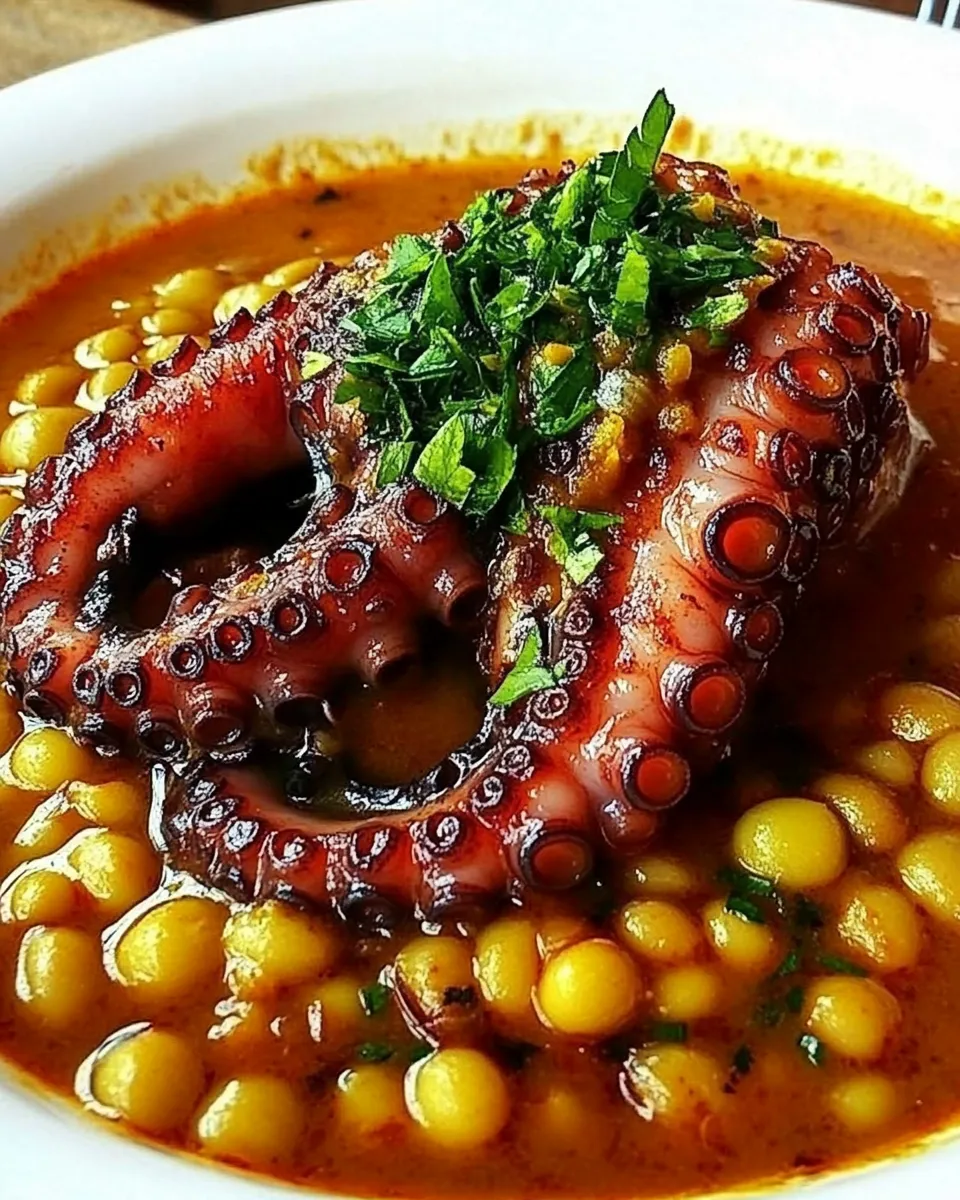 Homemade Greek Octopus with Black Eyed Beans photo