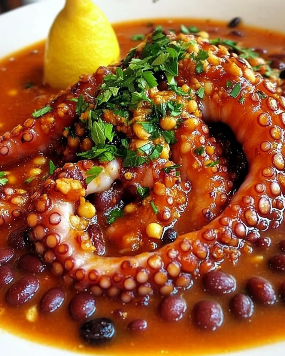 Delicious Greek Octopus with Black Eyed Beans image
