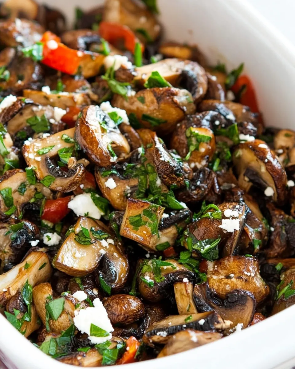 Savory Greek Style Oven Roasted Mushrooms shot
