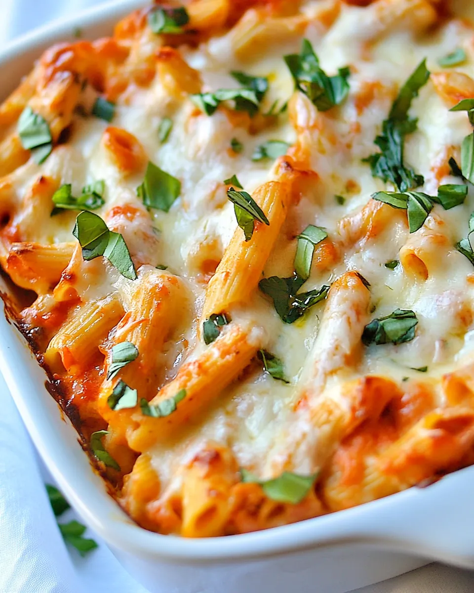 Classic Healthy Three-Cheese Chicken Penne Pasta Bake image