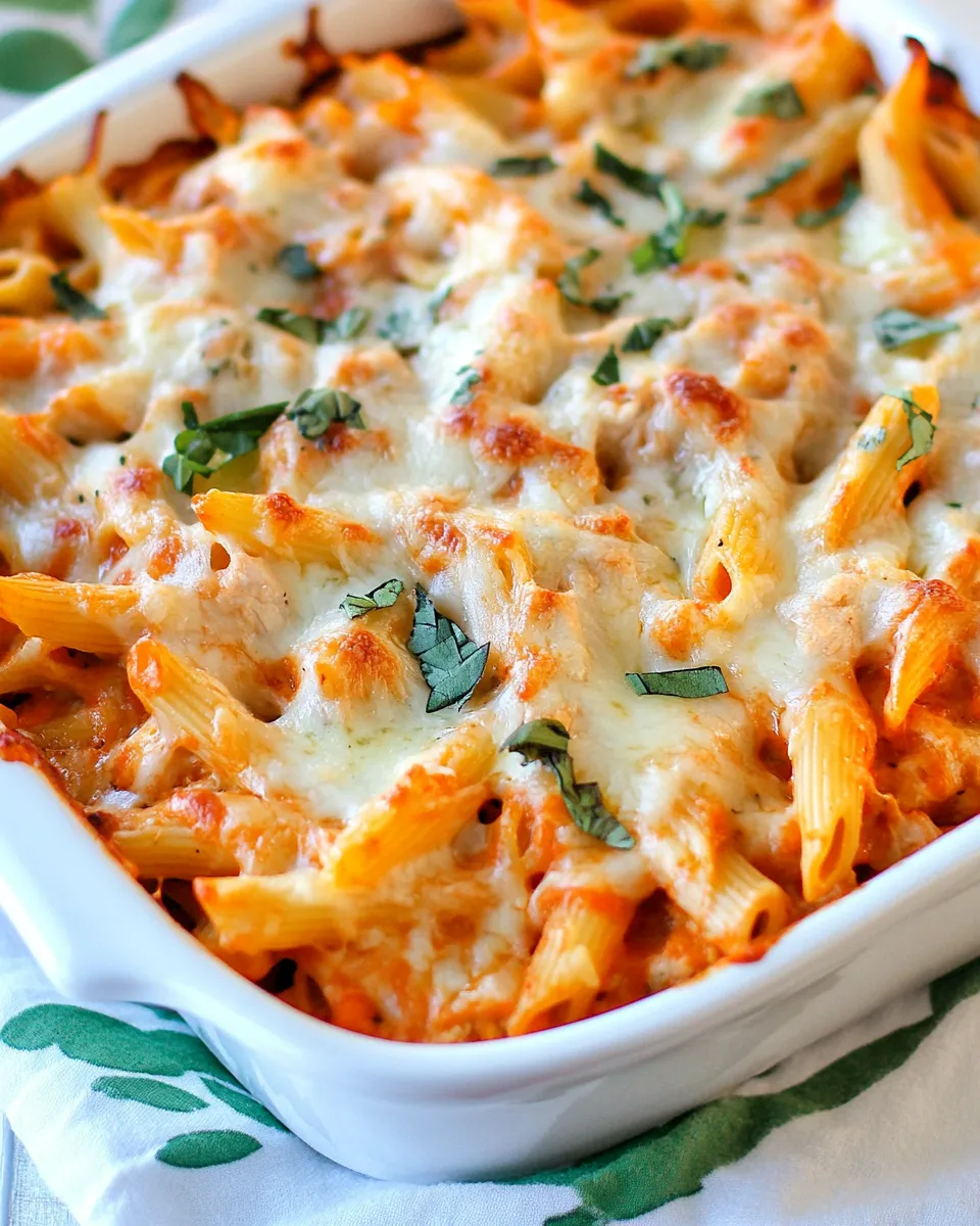 Delicious Healthy Three-Cheese Chicken Penne Pasta Bake shot