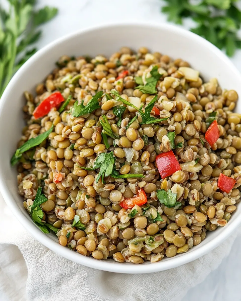 Savory Herbed Green Lentil and Farro Salad shot