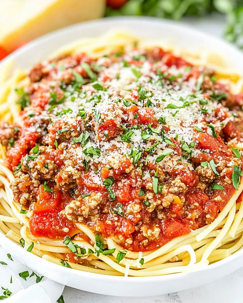 Sweet Homemade Spaghetti Meat Sauce: Family Favorite food shot