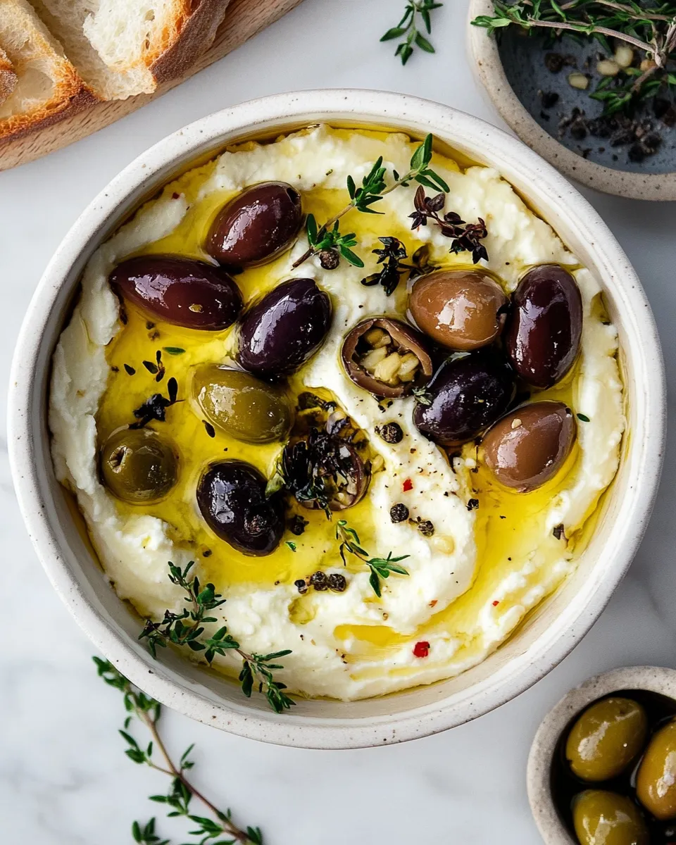 Best Honey Whipped Feta with Garlic Herb Roasted Olives. dish image