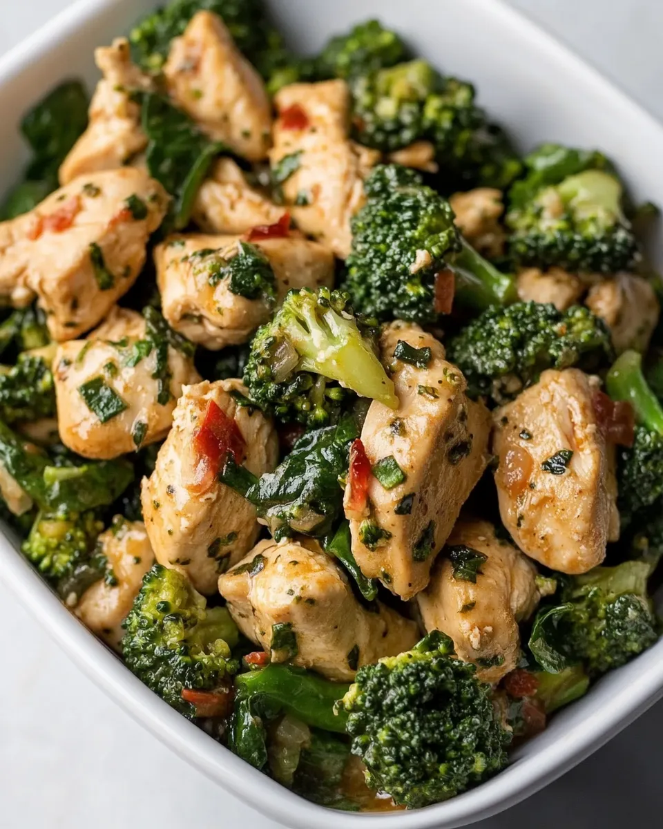 Delicious Keto Garlic Chicken with Broccoli and Spinach dish photo